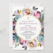 Navy blue burgundy verdienste Eerste Heilige Commu Kaart (Voorkant)