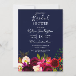 Navy Blue Burgundy Vrijgezellenfeest Floral Kaart