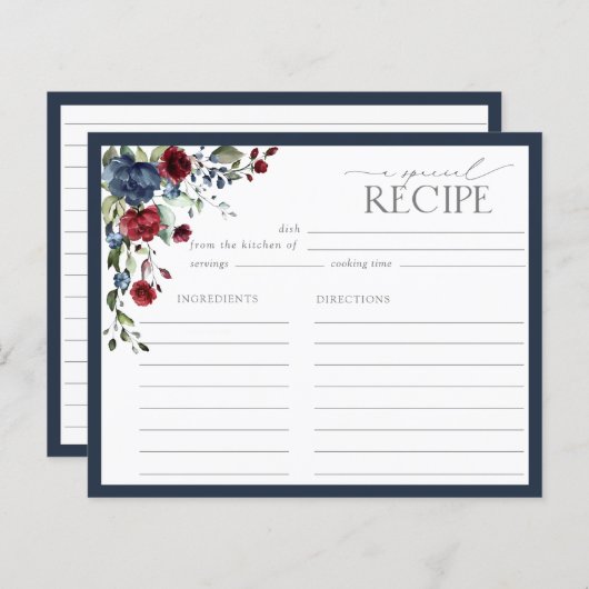 Navy Blue Burgundy Vrijgezellenfeest Recipcard (Voorkant / Achterkant)