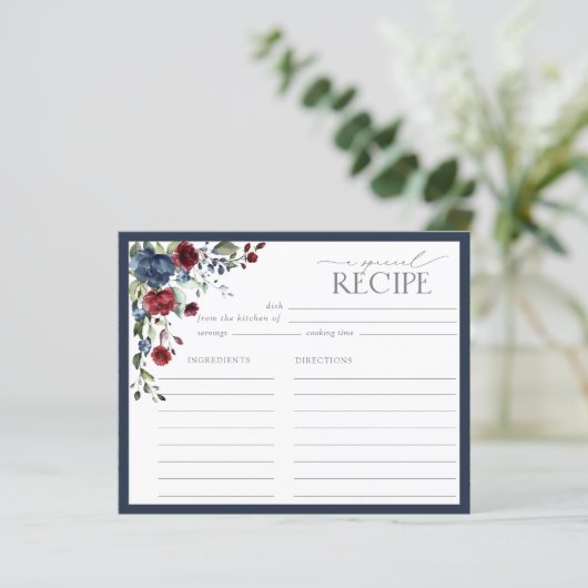 Navy Blue Burgundy Vrijgezellenfeest Recipcard (Staand voorkant)