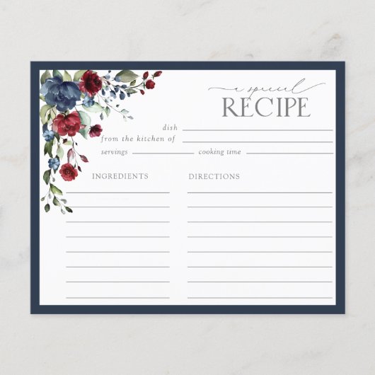 Navy Blue Burgundy Vrijgezellenfeest Recipcard (Voorkant)