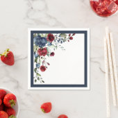 Navy Blue Burgundy Waterverf Floral Vrijgezellenfe Servet (Insitu)