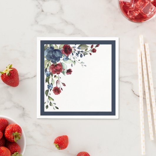 Navy Blue Burgundy Waterverf Floral Vrijgezellenfe Servet (Insitu)