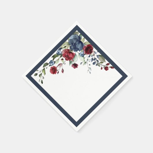 Navy Blue Burgundy Waterverf Floral Vrijgezellenfe Servet (Hoek)
