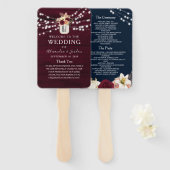 Navy Blue Burgundy Wedding Program Hand Fan Handwaaier (Voorkant en achterkant)