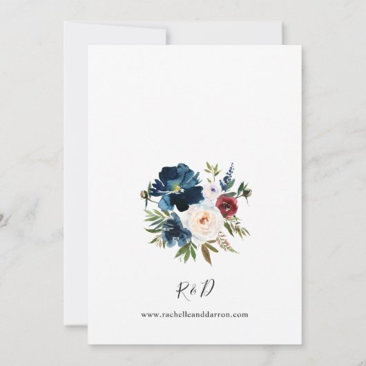 Navy Blue, Burgundy & White Floral Wedding Kaart (Achterkant)