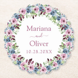 Navy Blue Burgundy Wine Waterverf Floral Wedding Kartonnen Onderzetters