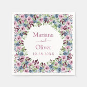 Navy Blue Burgundy Wine Waterverf Floral Wedding Servet (Voorkant)