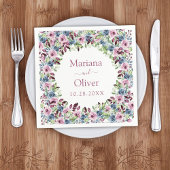 Navy Blue Burgundy Wine Waterverf Floral Wedding Servet