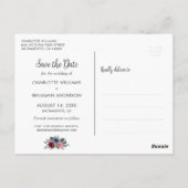 Navy Blue Burgundy Wood Floral foto slaat de datum Briefkaart (Achterkant)