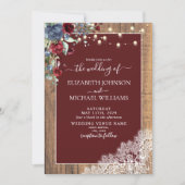 Navy Blue Burgundy Wood Script Weddenschap Kaart (Voorkant)