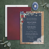 Navy Blue Burgundy Wood Script Weddenschap Kaart