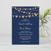 Navy Blue Burlap Bunting String Lights Bruiloft Kaart (Staand voorkant)
