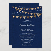 Navy Blue Burlap Bunting String Lights Bruiloft Kaart (Voorkant / Achterkant)