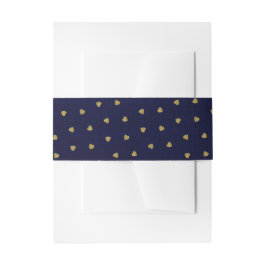 Navy Blue Burlap Cute Gold Heart Rustic Farmhouse Uitnodigingen Wikkel