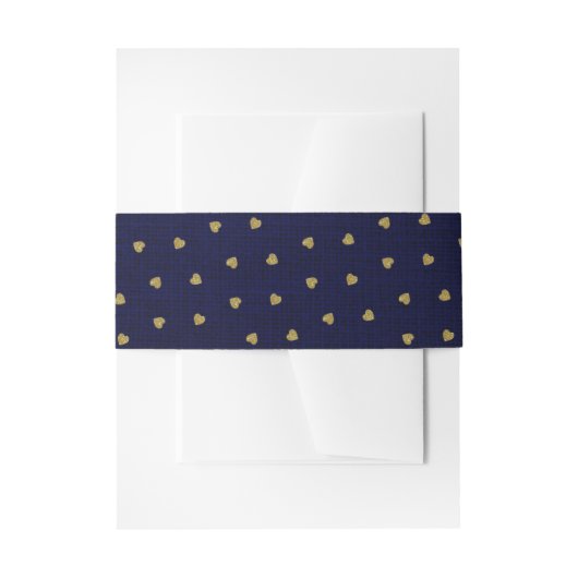 Navy Blue Burlap Cute Gold Heart Rustic Farmhouse Uitnodigingen Wikkel (Voorkant Voorbeeld)