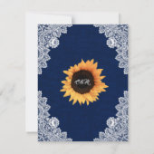 Navy Blue Burlap en Lace Sunflower Wedding Kaart (Achterkant)
