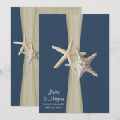 Navy Blue Burlap en Starfish Beach Wedding Kaart (Voorkant / Achterkant)