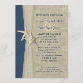 Navy Blue Burlap en Starfish Beach Wedding Kaart
