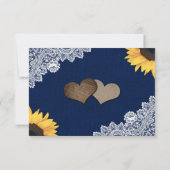 Navy Blue Burlap Floral Lace Sunflower Wedding RSVP Kaartje (Achterkant)