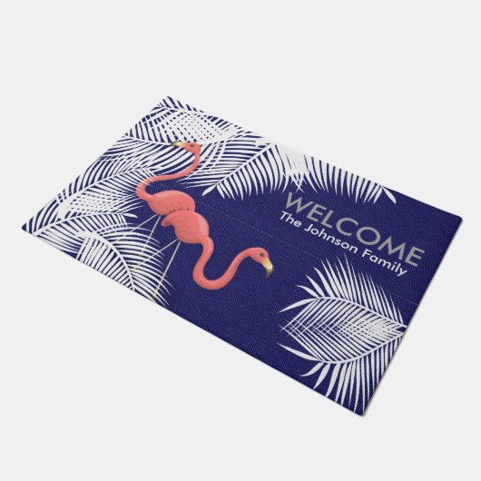 Navy Blue Burlap met roze flamingos Deurmat (Schuin)