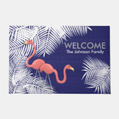 Navy Blue Burlap met roze flamingos Deurmat (Voorkant)