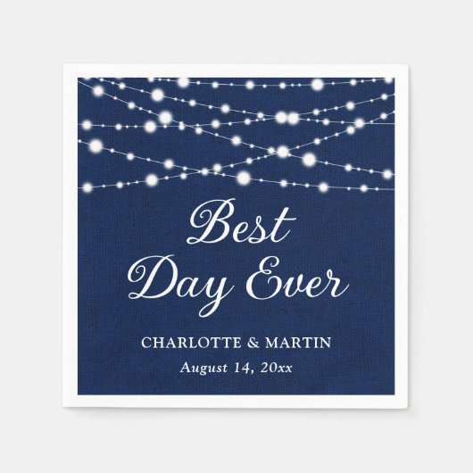 Navy Blue Burlap String Lights Rustieke bruiloft Servet (Voorkant)