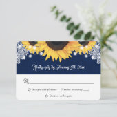 Navy Blue Burlap String Lights Sunflower Wedding RSVP Kaartje (Staand voorkant)