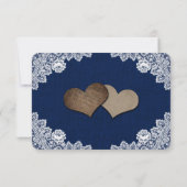 Navy Blue Burlap String Lights Sunflower Wedding RSVP Kaartje (Achterkant)