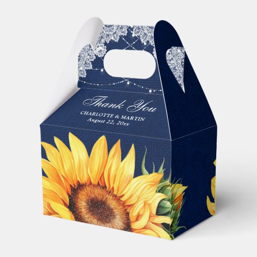 Navy Blue Burlap String Lights Zonnebloem Dank u Bedankdoosjes (Achterkant)