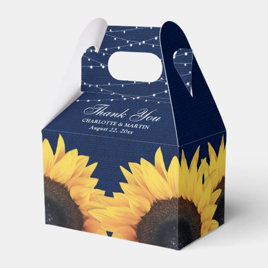 Navy Blue Burlap Sunflower Weddenschap Bedankdoosjes (Achterkant)