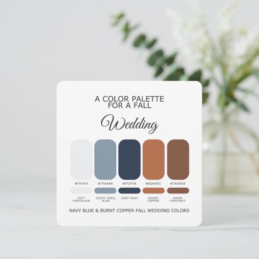 Navy Blue Burnt Copper Fall Wedding Palette Card Kaart (Staand voorkant)