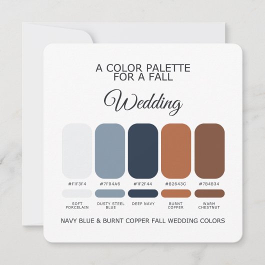 Navy Blue Burnt Copper Fall Wedding Palette Card Kaart (Voorkant)