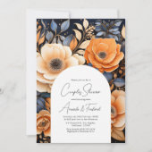 Navy Blue, Burnt Orange & Champagne Couples Shower Kaart (Voorkant)