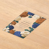 Navy Blue, Burnt Orange & Champagne Wedding Acryl Uitnodigingen (Laagn)