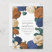 Navy Blue, Burnt Orange & Champagne Wedding Kaart (Voorkant)