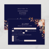 Navy Blue Burnt Orange Floral Wedding RSVP Card (Voorkant / Achterkant)