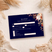 Navy Blue Burnt Orange Floral Wedding RSVP Card Kaartje