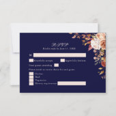 Navy Blue Burnt Orange Floral Wedding RSVP Card Kaartje (Voorkant)