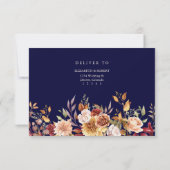 Navy Blue Burnt Orange Floral Wedding RSVP Card Kaartje (Achterkant)
