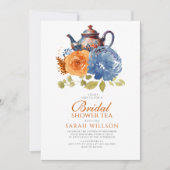 Navy Blue Burnt Oranje Bloemen Vrijgezellenfeest T Kaart (Voorkant)