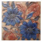 Navy Blue Burnt Oranje Floral Wall Decor Tegeltje (Voorkant)