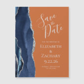 Navy Blue Burnt Oranje Magnetic Save the Date (Voorkant)