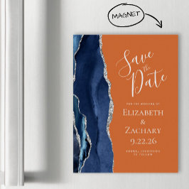 Navy Blue Burnt Oranje Magnetic Save the Date