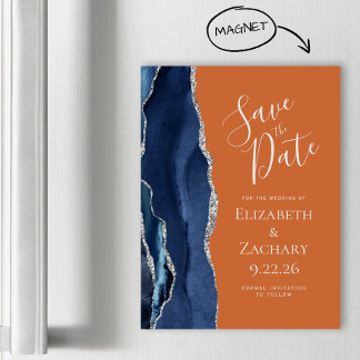 Navy Blue Burnt Oranje Magnetic Save the Date