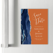 Navy Blue Burnt Oranje Magnetic Save the Date Kaar