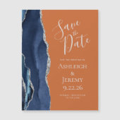 Navy Blue Burnt Oranje Magnetic Save the Date Kaar (Voorkant)