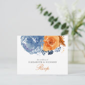 Navy Blue Burnt Sinaasappel Bloemen Herfst Trouwen Briefkaart (Staand voorkant)