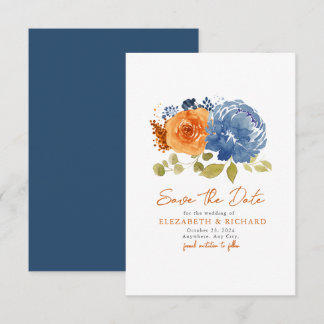 Navy Blue Burnt Sinaasappel Boeket Herfst Floral Save The Date