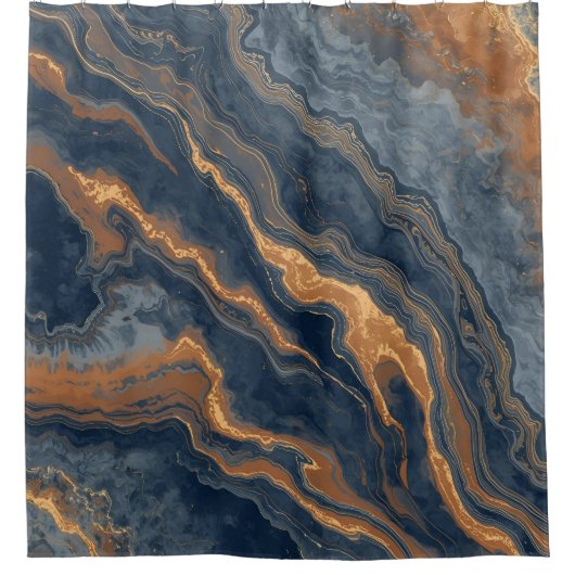 Navy Blue Burnt Sinaasappel Dusty Blue Douchegordijn (Voorkant)